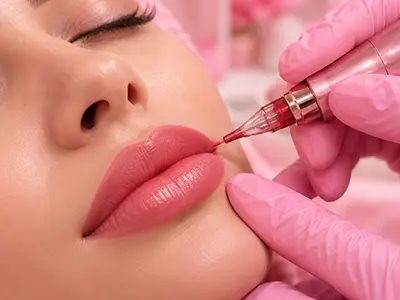 A close-up view of beautifully shaded lips showcasing a natural and defined look after the lip shading service.