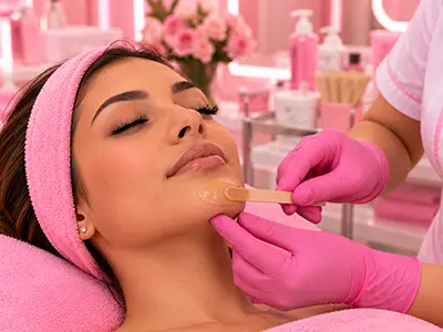 Chin waxing service for smooth, hair-free skin in a beauty salon.
