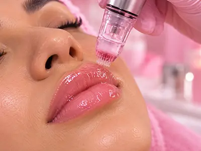 A close-up of beautifully hydrated lips showcasing smoothness and shine.